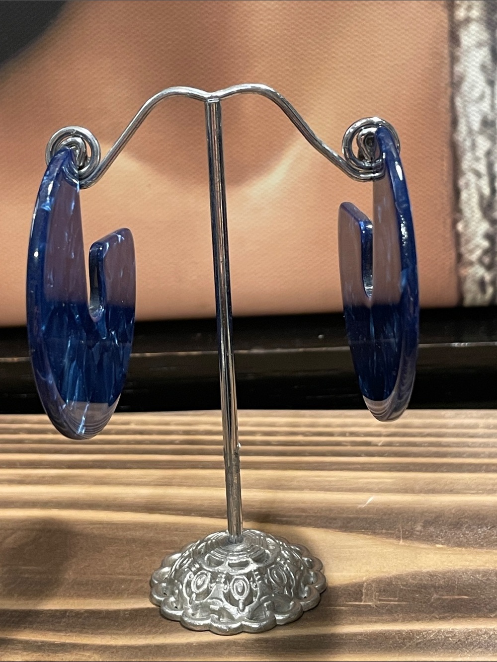Chunky Blue Acrylic Hoop Earrings
